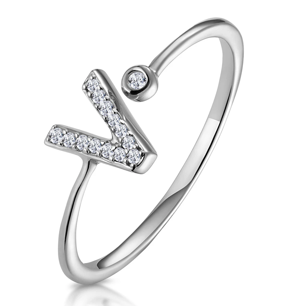 Lab Diamond Initial 'V' Ring 0.07ct Set in 925 Silver SIZE L N