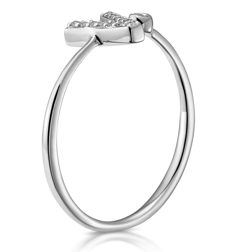 Lab Diamond Initial 'V' Ring 0.07ct Set in 925 Silver SIZE L N