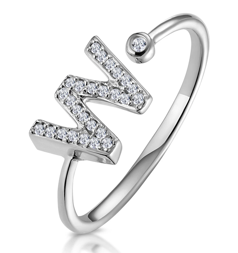 Lab Diamond Initial 'W' Ring 0.07ct Set in 925 Silver SIZES L M O