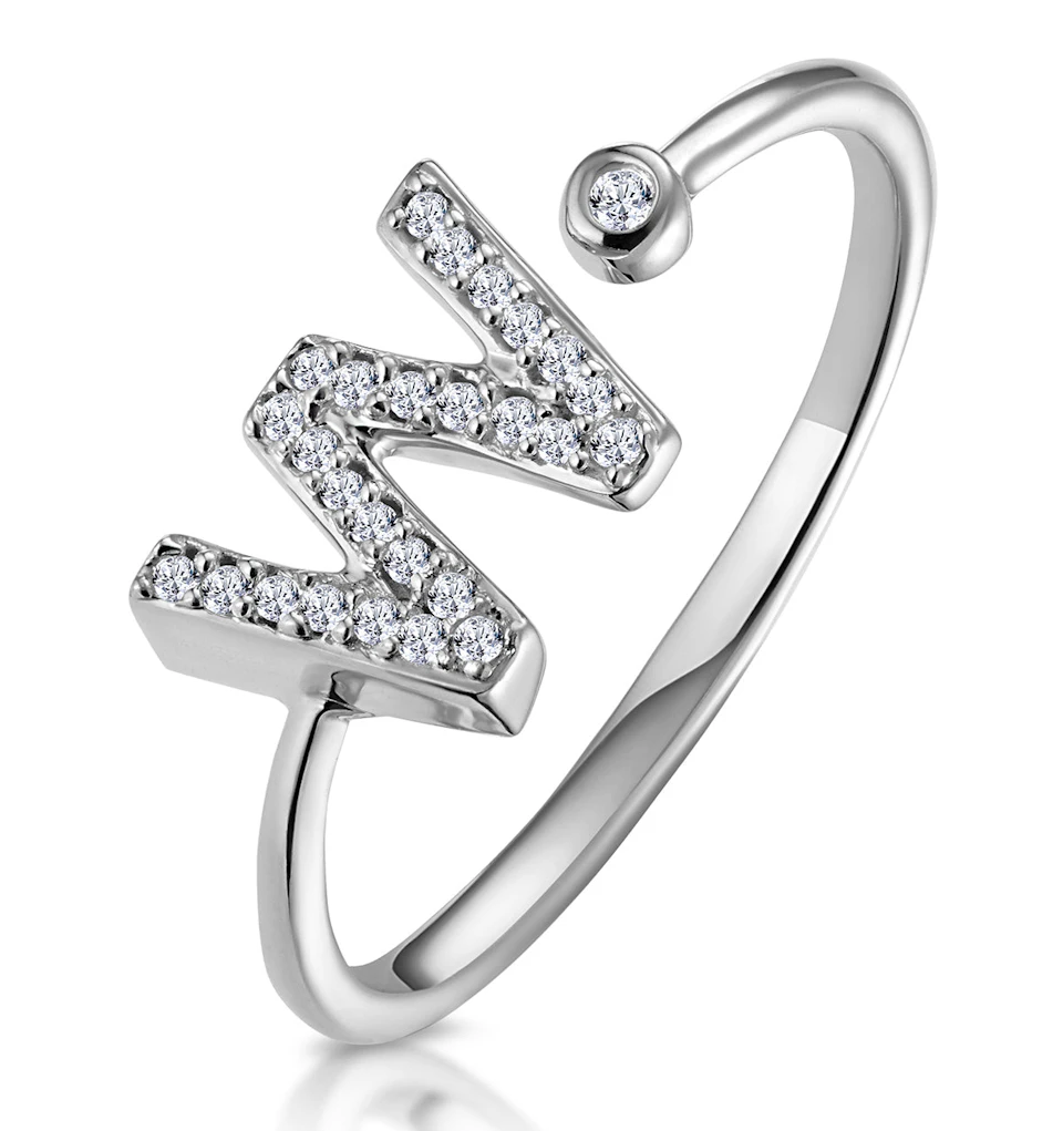 Diamond Initial 'W' Ring 0.07ct set in 9K White Gold