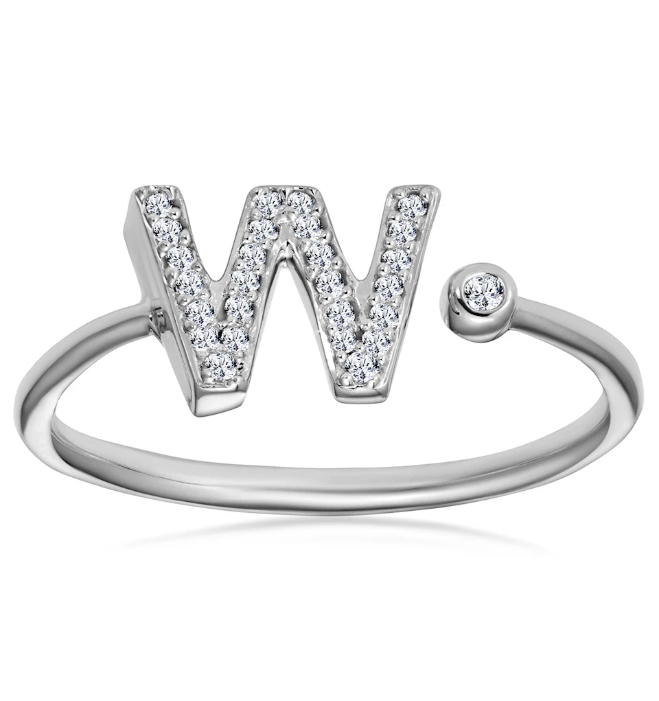 Lab Diamond Initial 'W' Ring 0.07ct Set in 925 Silver SIZES L M O