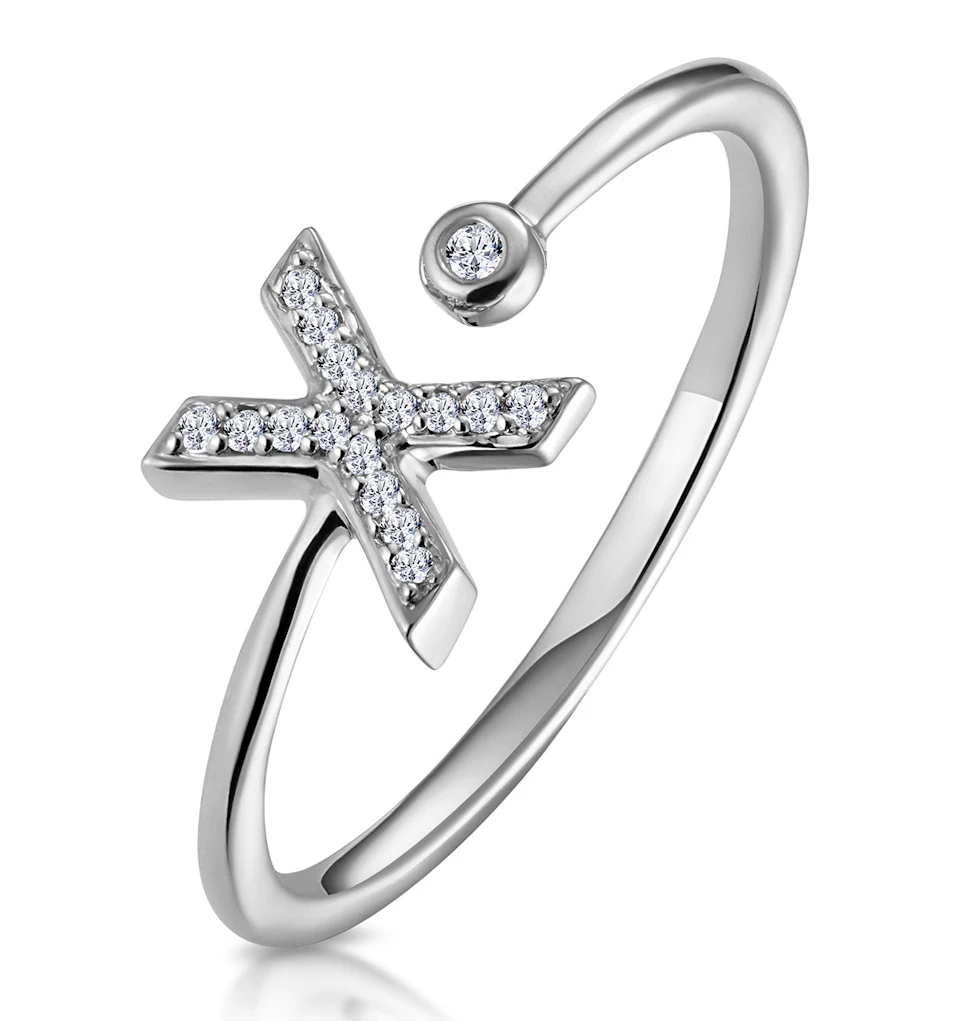 Lab Diamond Initial 'X' Ring 0.07ct Set in 925 Silver SIZES L N