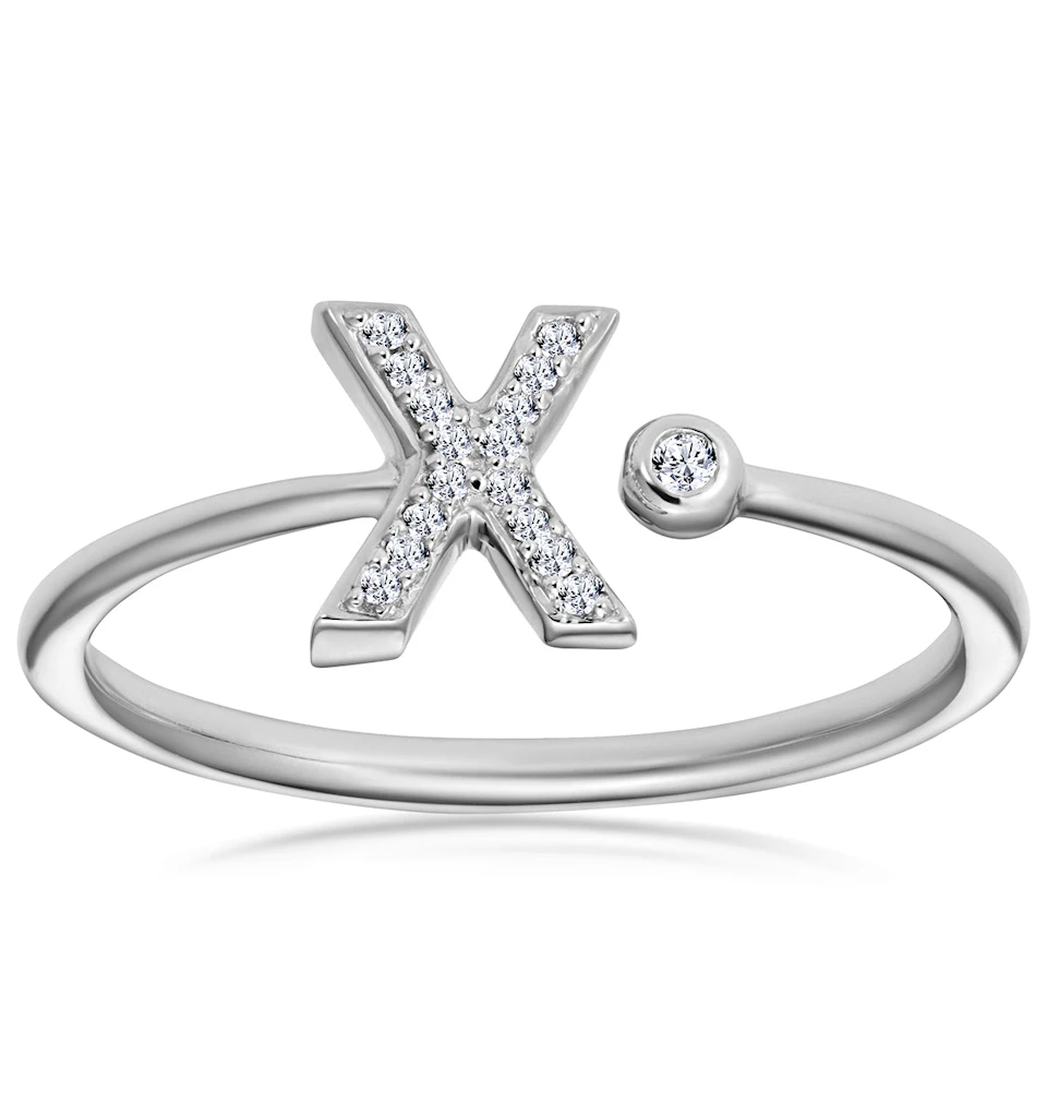 Lab Diamond Initial 'X' Ring 0.07ct Set in 925 Silver SIZES L N