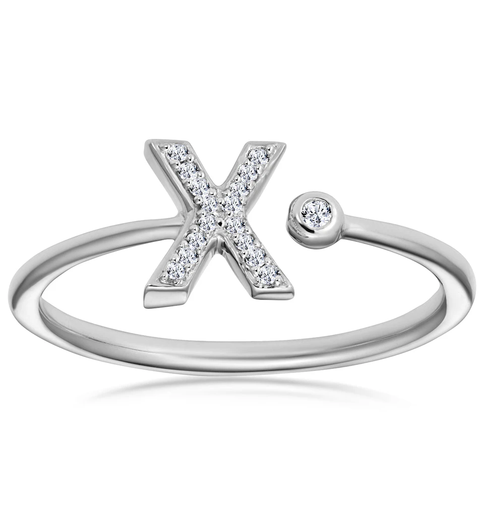 Diamond Initial 'X' Ring 0.07ct set in 9K White Gold