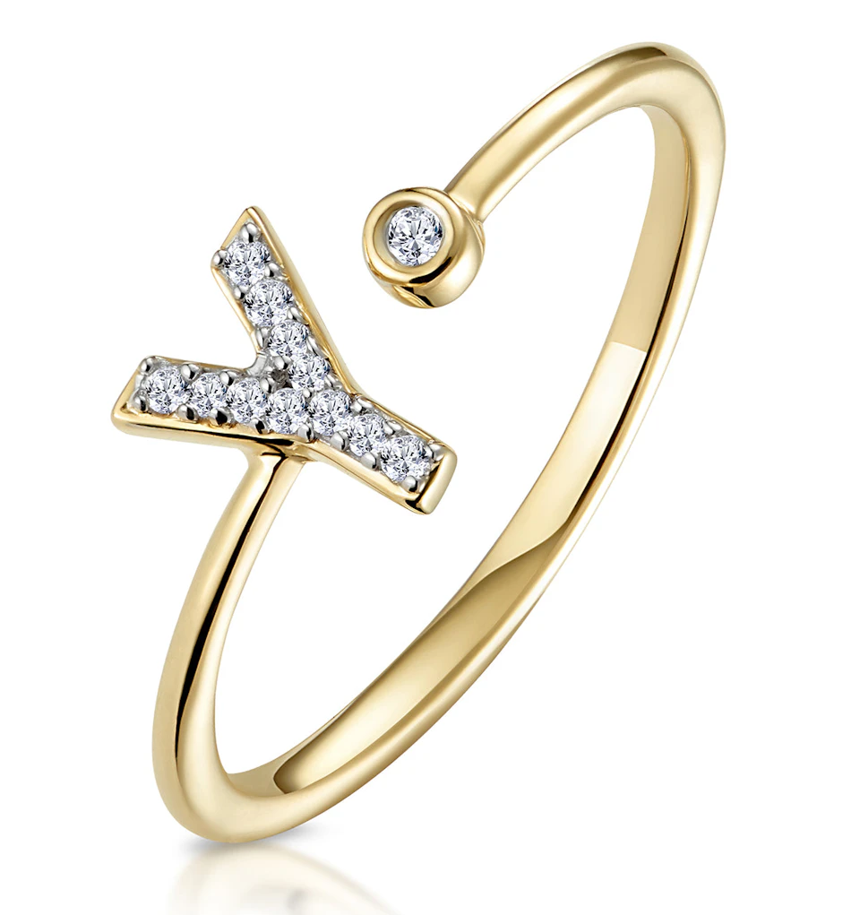 Diamond Initial 'Y' Ring 0.07ct set in 9K Gold