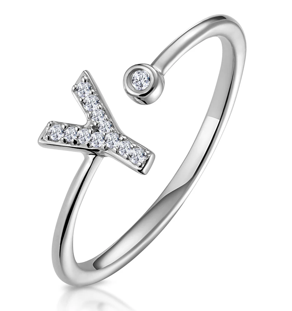 Lab Diamond Initial 'Y' Ring 0.07ct Set in 925 Silver SIZES K M O P Q