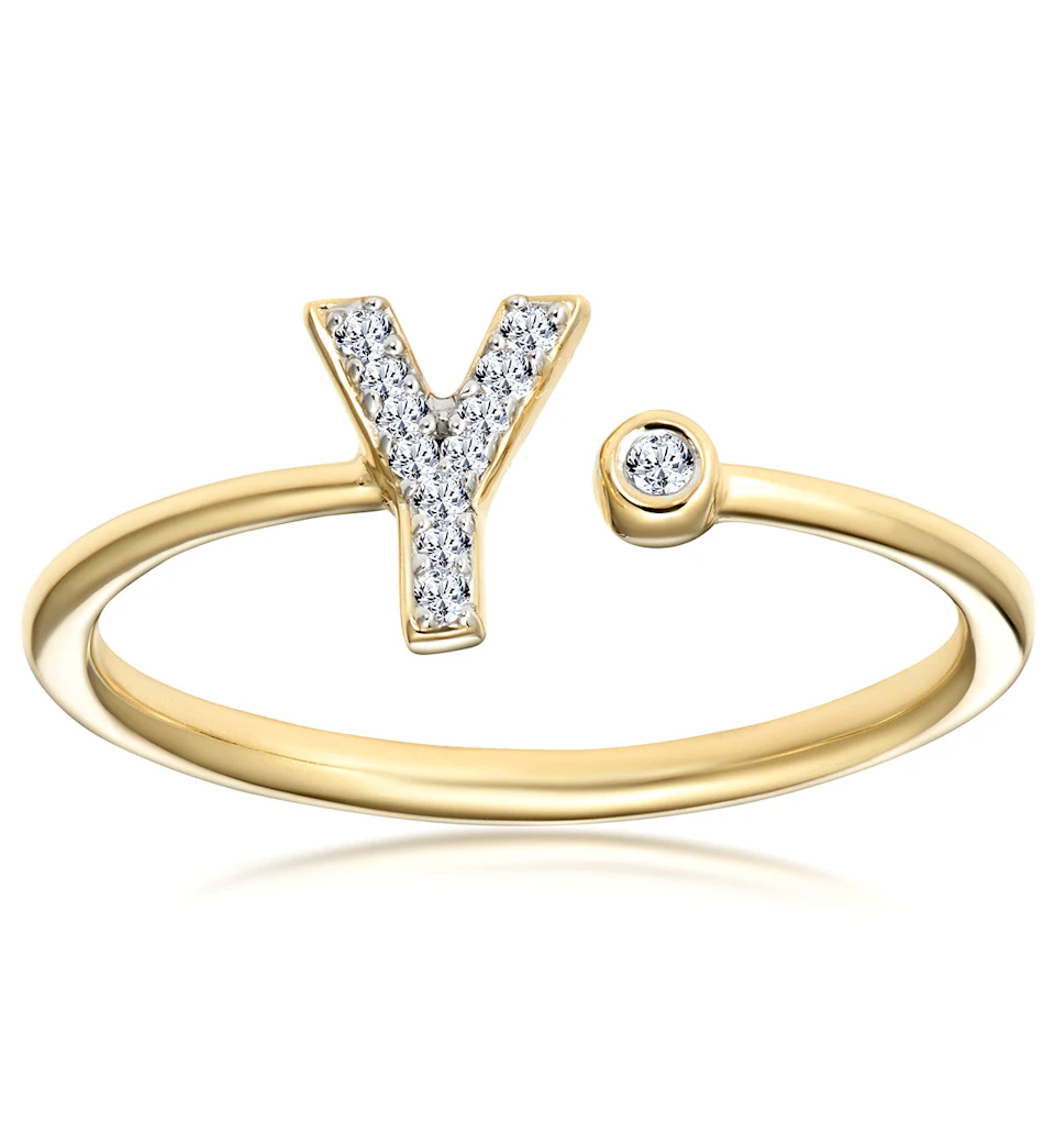 Diamond Initial 'Y' Ring 0.07ct set in 9K Gold