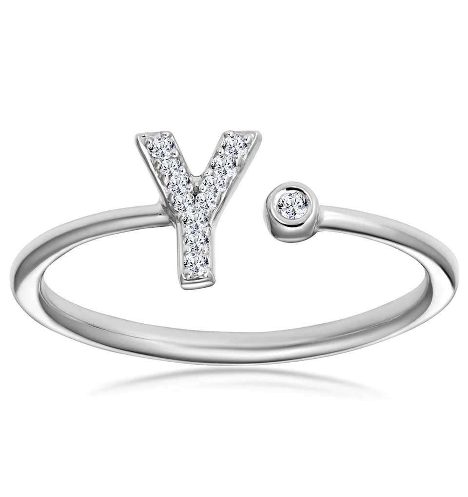 Lab Diamond Initial 'Y' Ring 0.07ct Set in 925 Silver SIZES K M O P Q