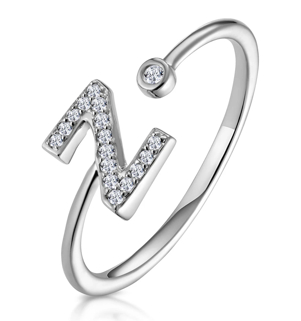 Lab Diamond Initial 'Z' Ring 0.07ct Set in 925 Silver SIZES J L N O