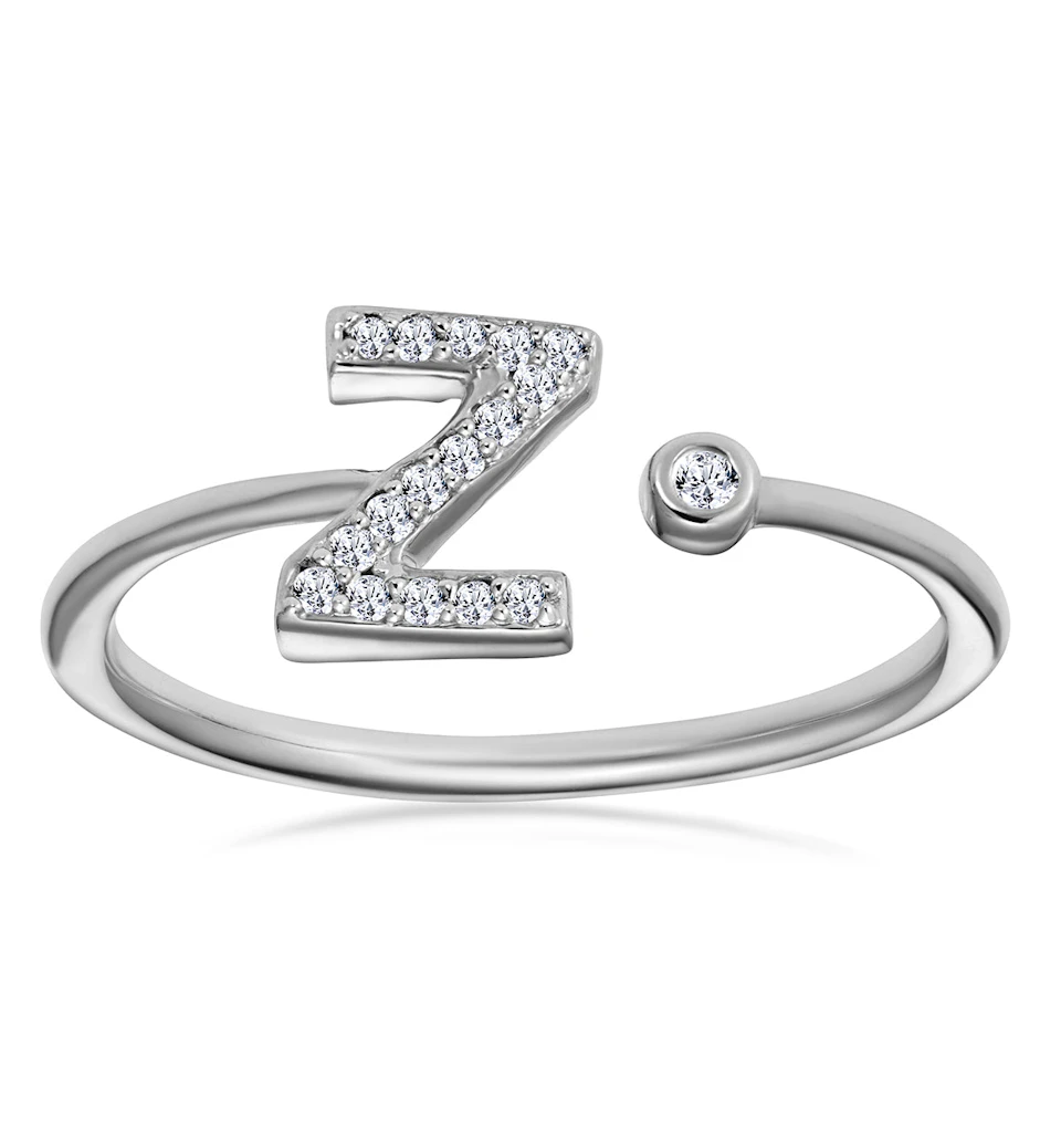 Lab Diamond Initial 'Z' Ring 0.07ct Set in 925 Silver SIZES J L N O