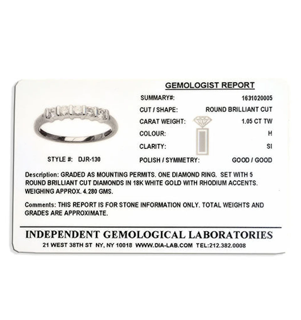 5 Stone Tension Set Ring Certified Diamonds 1.05CT 18K White Gold - SIZE M