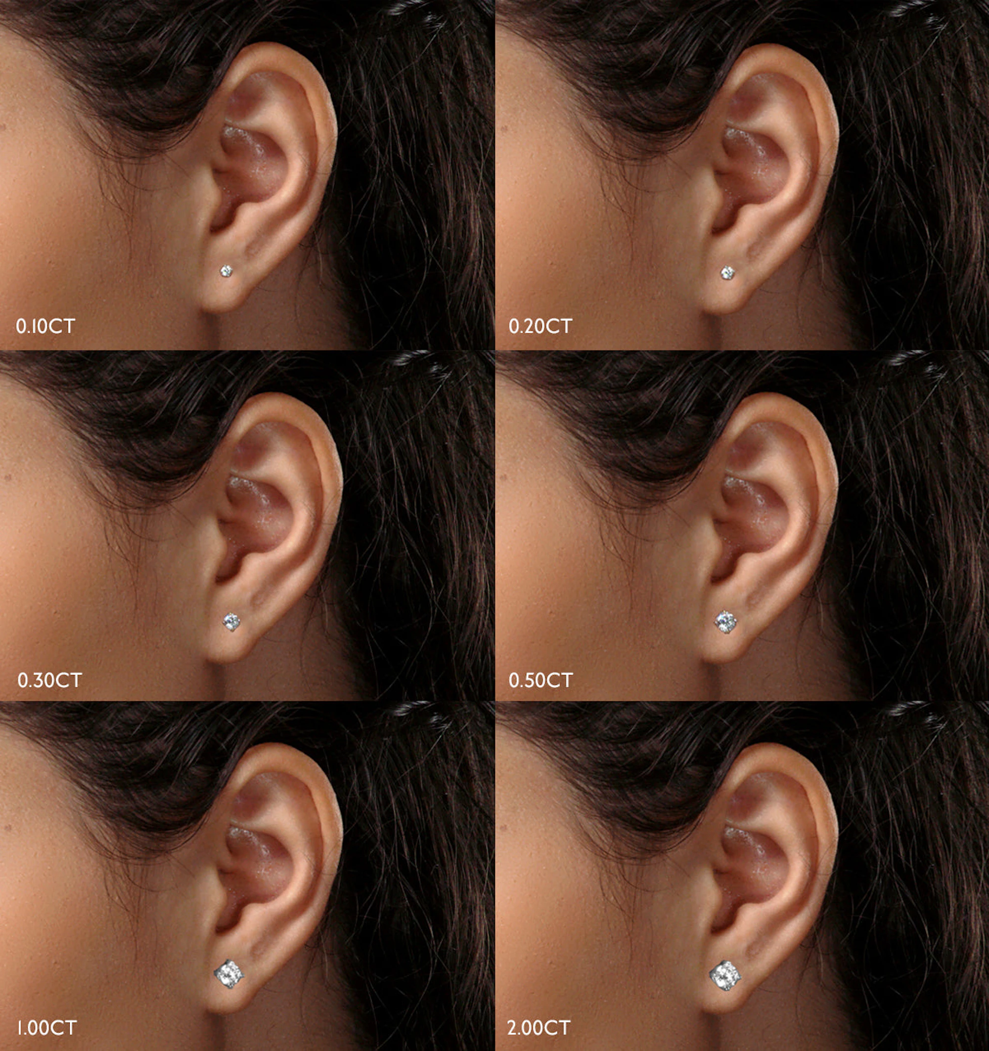 Lab Diamond Stud Earrings 1.00ct H/Si Quality in 9K White Gold - 5.2mm