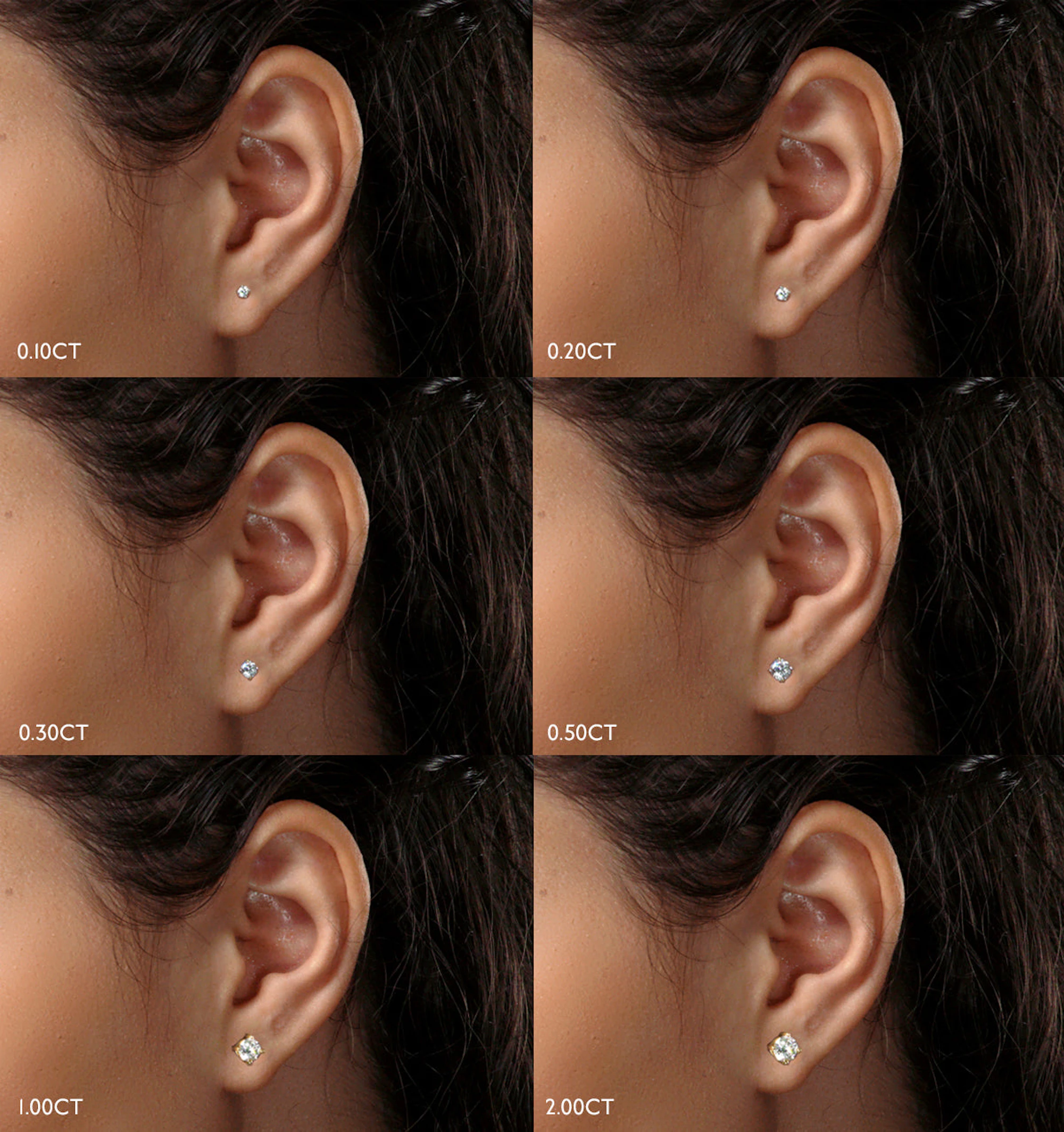 Lab Diamond Studs Earrings 0.20ct H/Si Quality in 9K Gold - 3mm