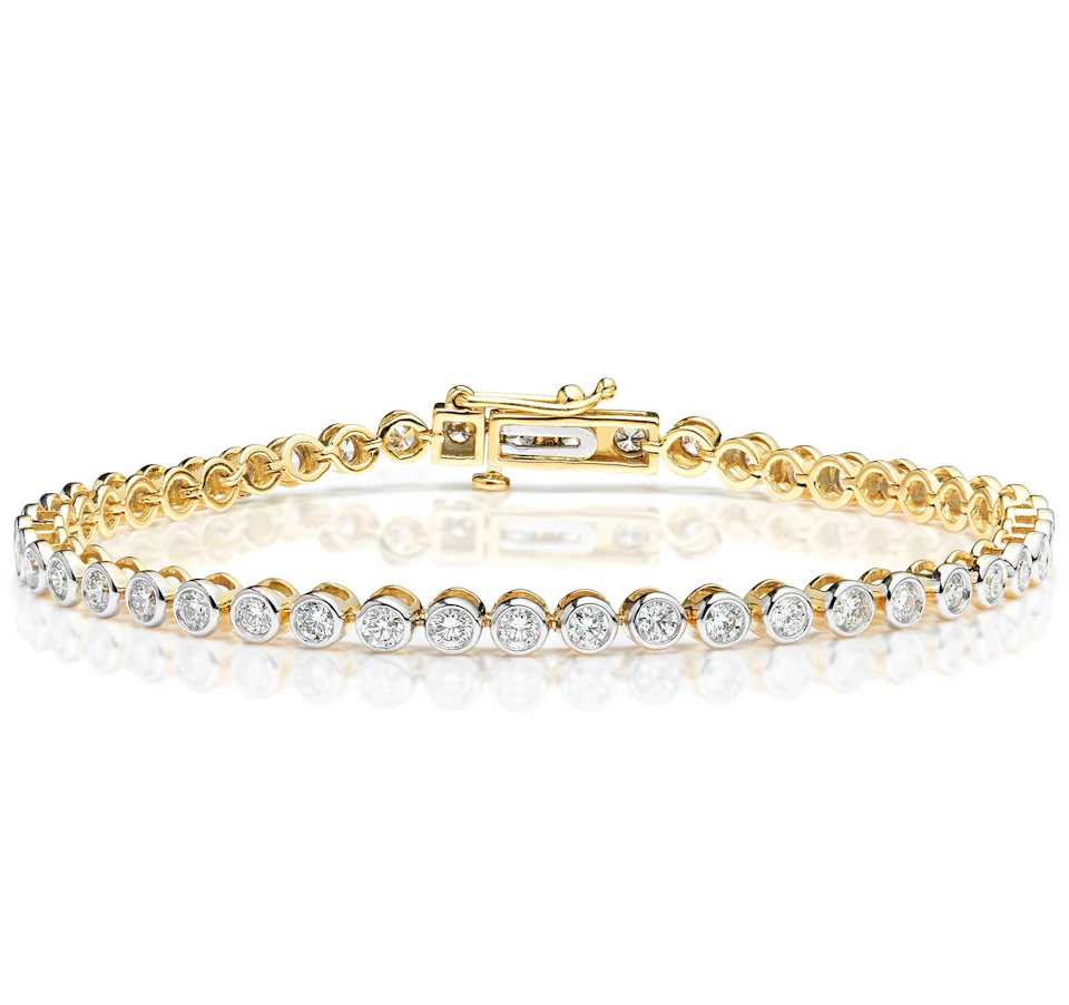 Lab Diamond Tennis Bracelet Rubover Set 3.00ct F/VS in 18K Gold