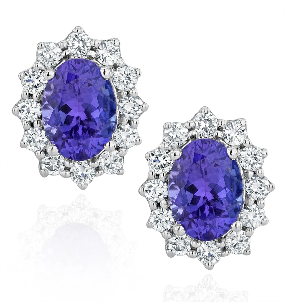Tanzanite and Diamond Earrings 7 x 5mm in 18K White Gold