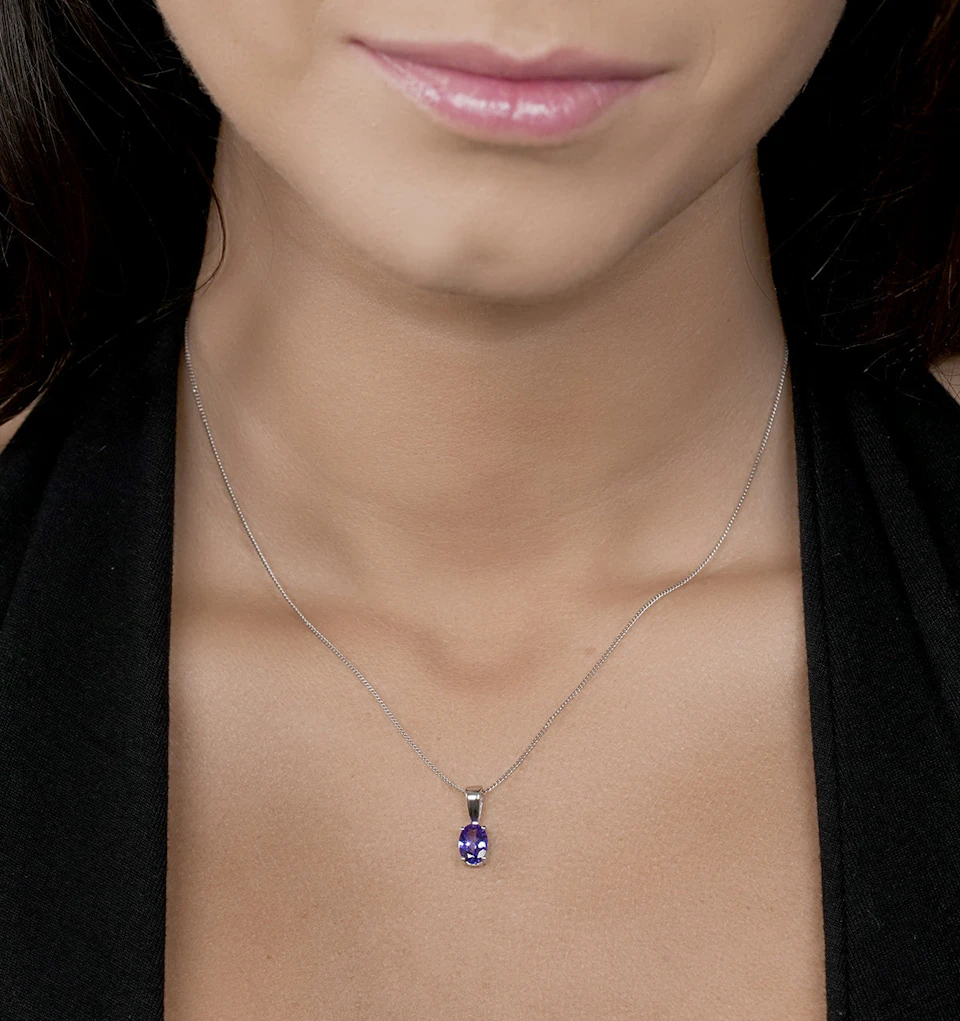 Tanzanite 7 x 5mm 9K White Gold Pendant Necklace