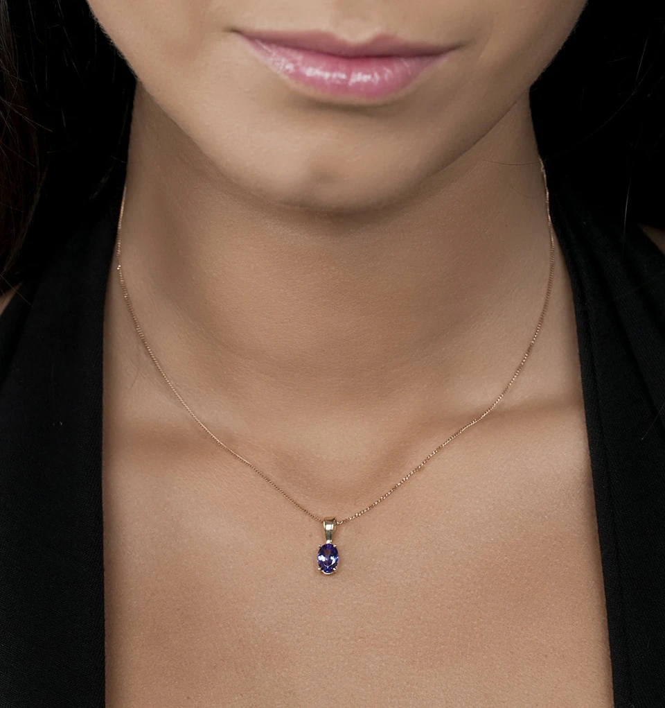 Tanzanite 7 x 5mm 9K Yellow Gold Pendant Necklace