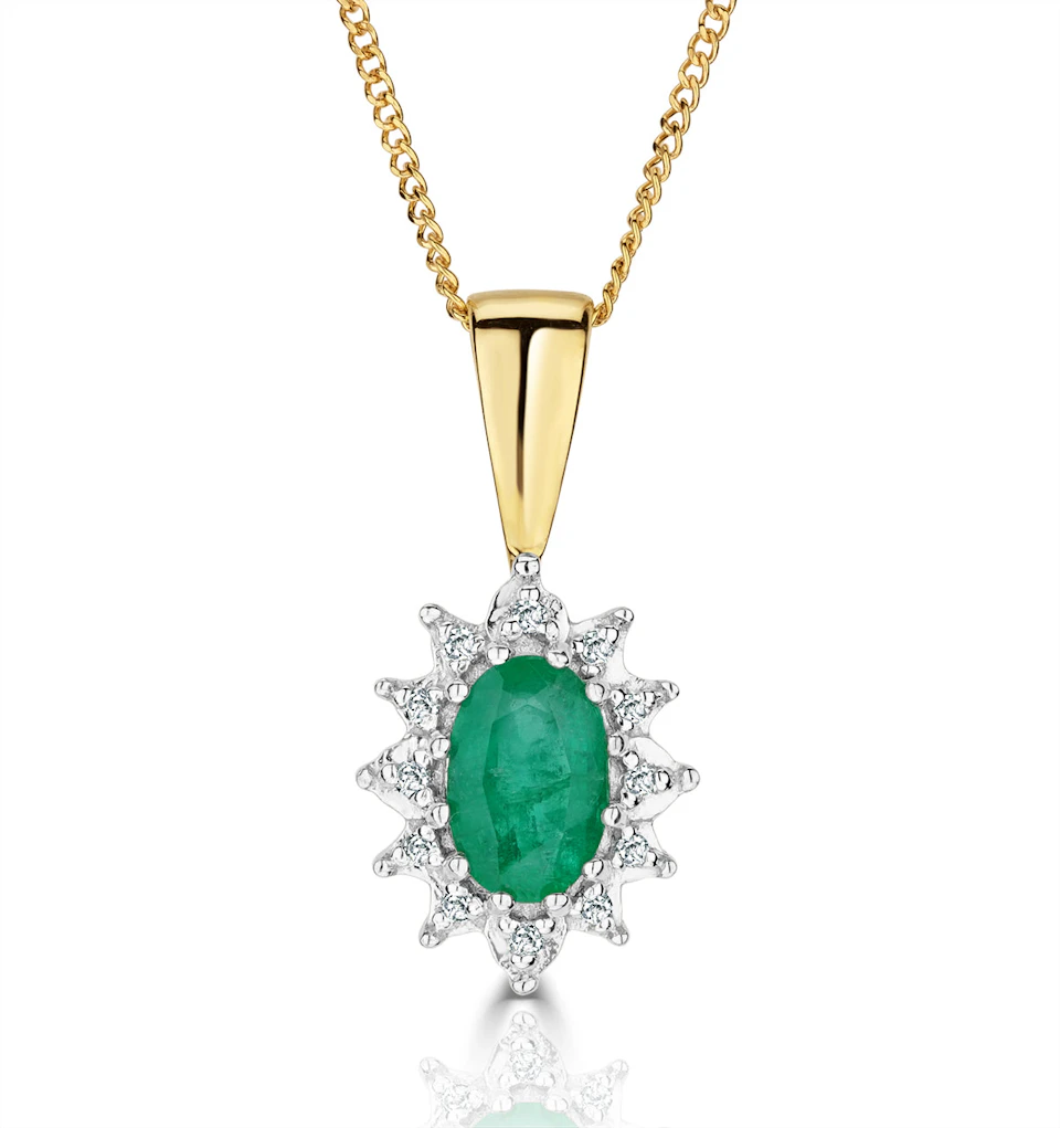 Emerald 0.43CT And Diamond 9K Yellow Gold Pendant Necklace