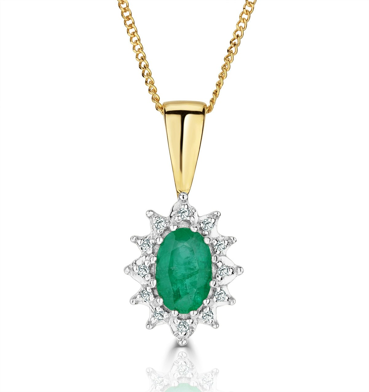 Emerald 0.43CT And Diamond 9K Yellow Gold Pendant Necklace