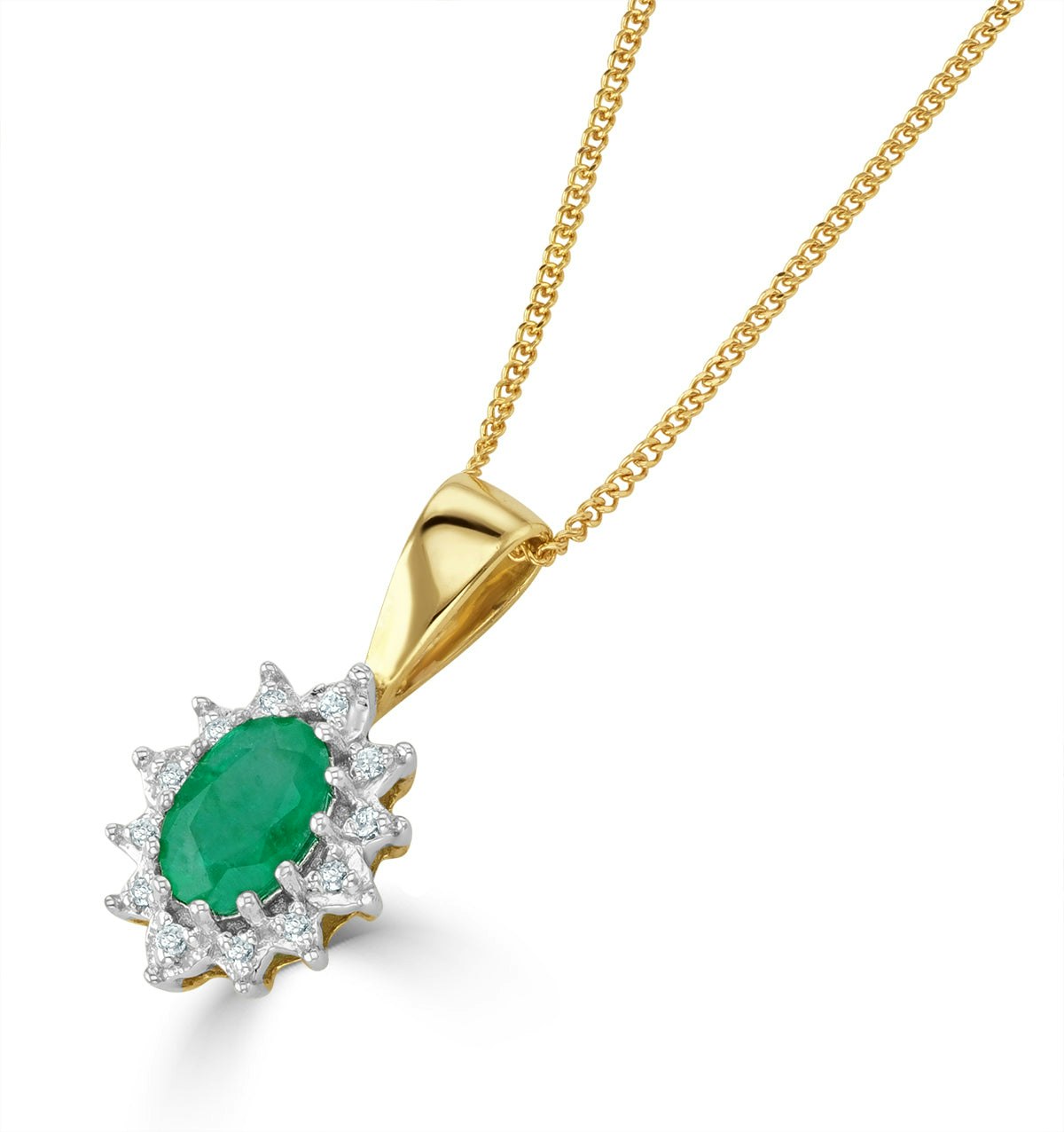 Emerald 0.43CT And Diamond 9K Yellow Gold Pendant Necklace