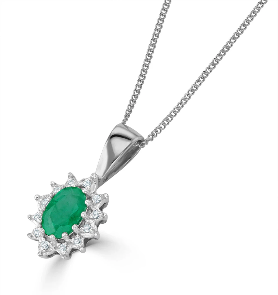 Emerald and Lab Diamond Cluster Pendant Necklace 0.52ct in 925 Silver