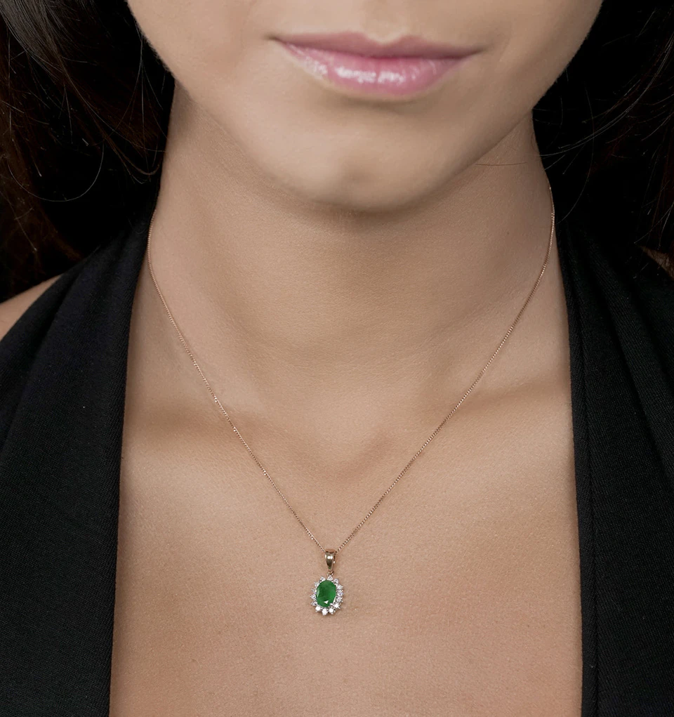 Emerald 0.80CT And Diamond 18K Yellow Gold Pendant Necklace