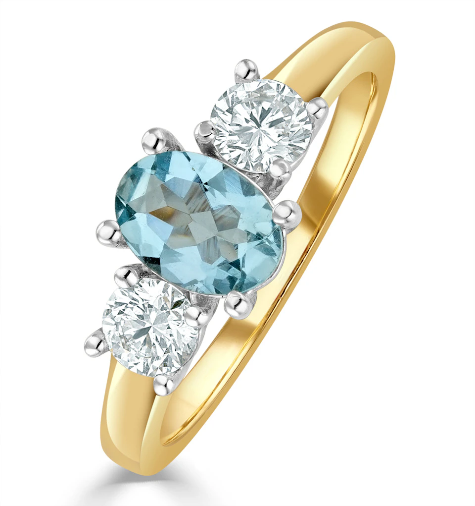 Aquamarine 0.70ct and Lab G/Vs Diamonds 0.50ct 18K Gold Ring FET23-C