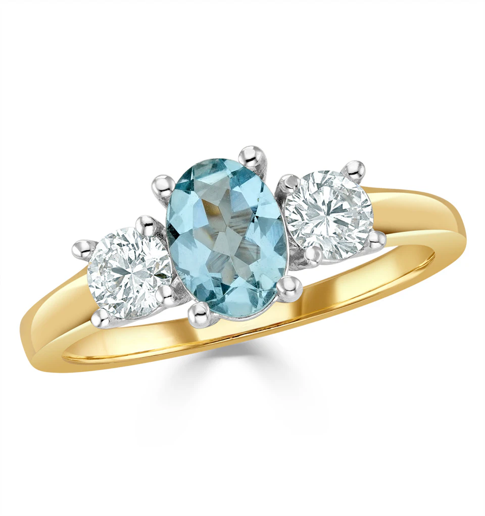 Aquamarine 0.70ct and Diamond 0.50ct 18K Gold Ring FET23-C