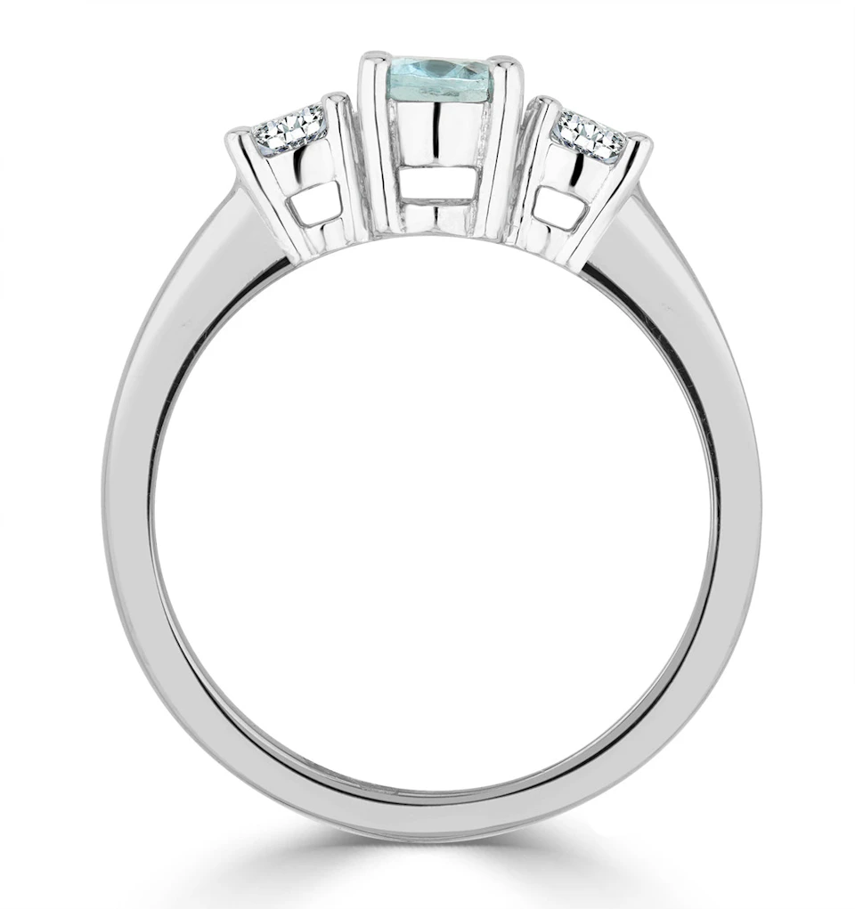 Aquamarine 0.70ct and Diamond 0.50ct 18K White Gold Ring