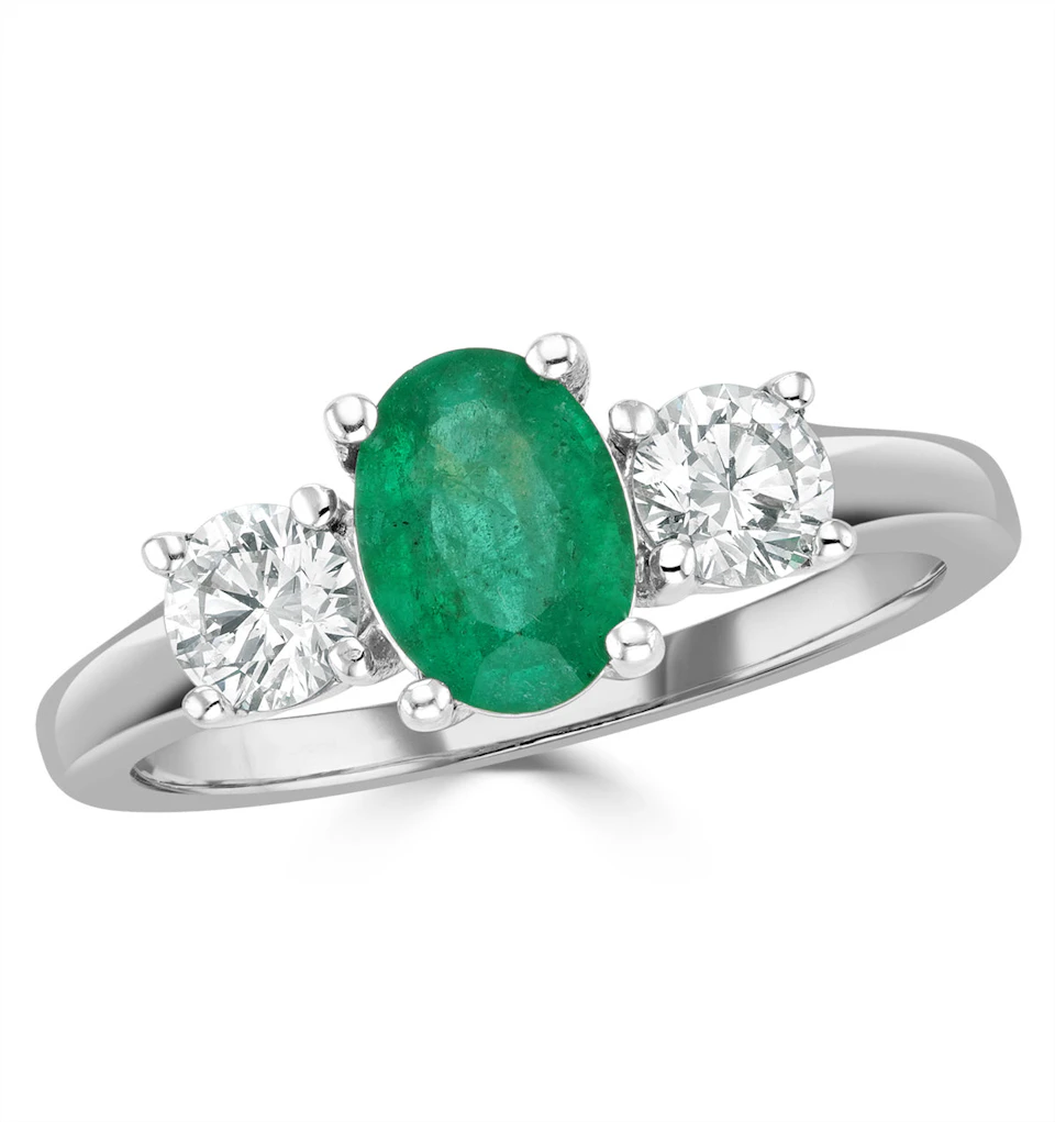 Emerald 0.70ct And Lab Diamonds G/Vs 0.50ct 18K White Gold Ring