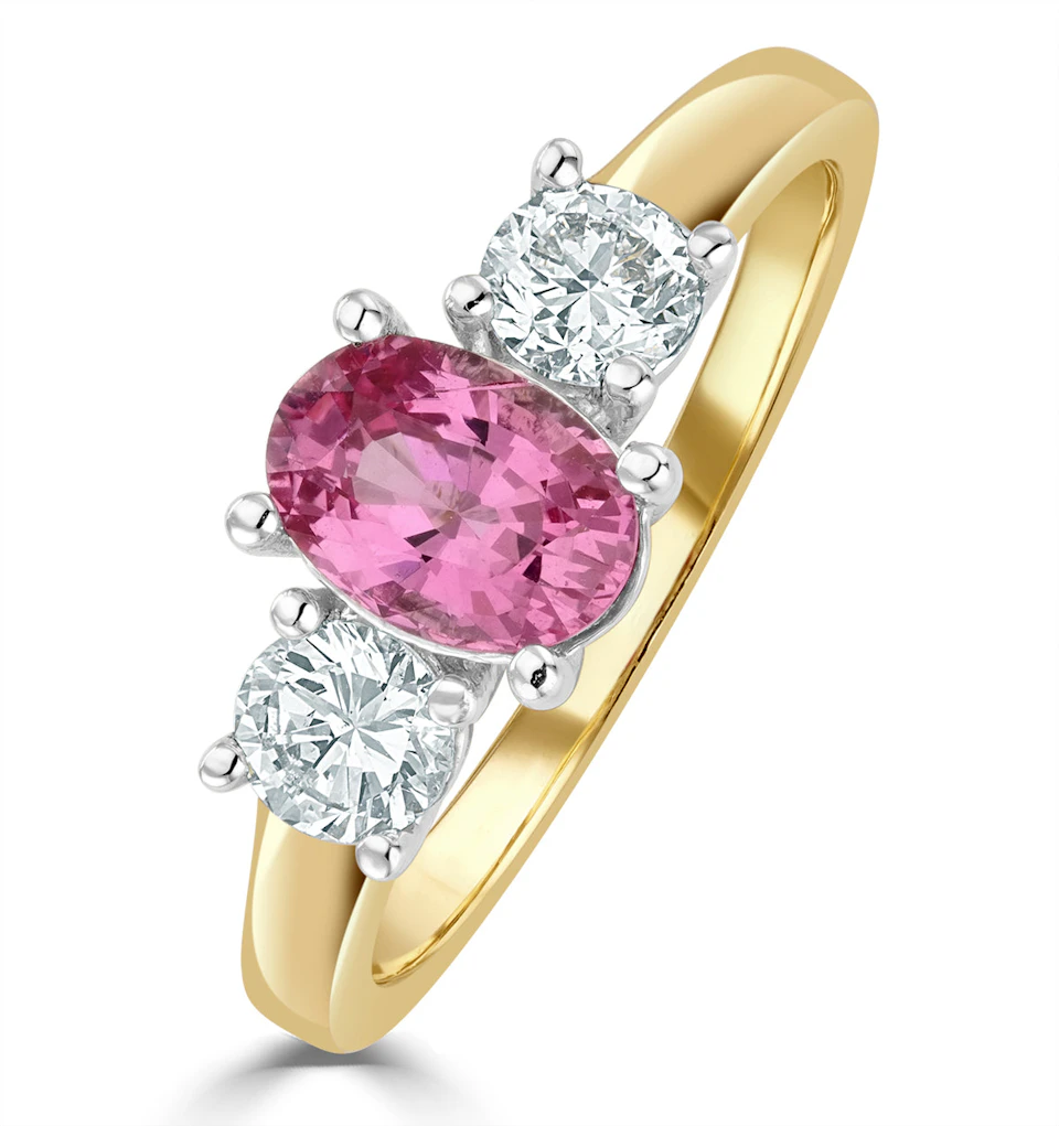 18K Gold 0.50ct H/Si Diamond and 1.00ct Pink Sapphire Ring