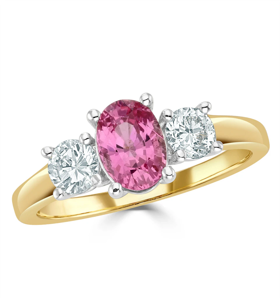 18K Gold 0.50ct H/Si Lab Diamonds G/Vs and 1.00ct Pink Sapphire Ring