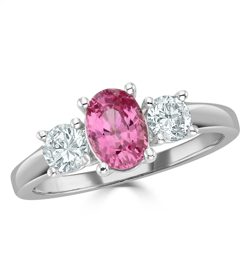 Pink Sapphire 1.00ct and 0.50ct Lab Diamonds G/Vs Platinum Ring