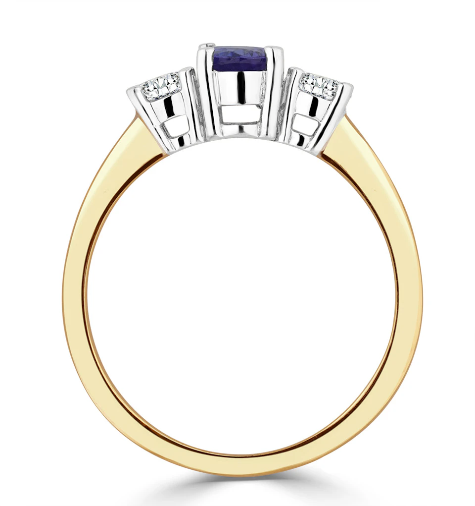 Tanzanite 7 x 5mm And Diamond 18K Gold Ring FET23-V