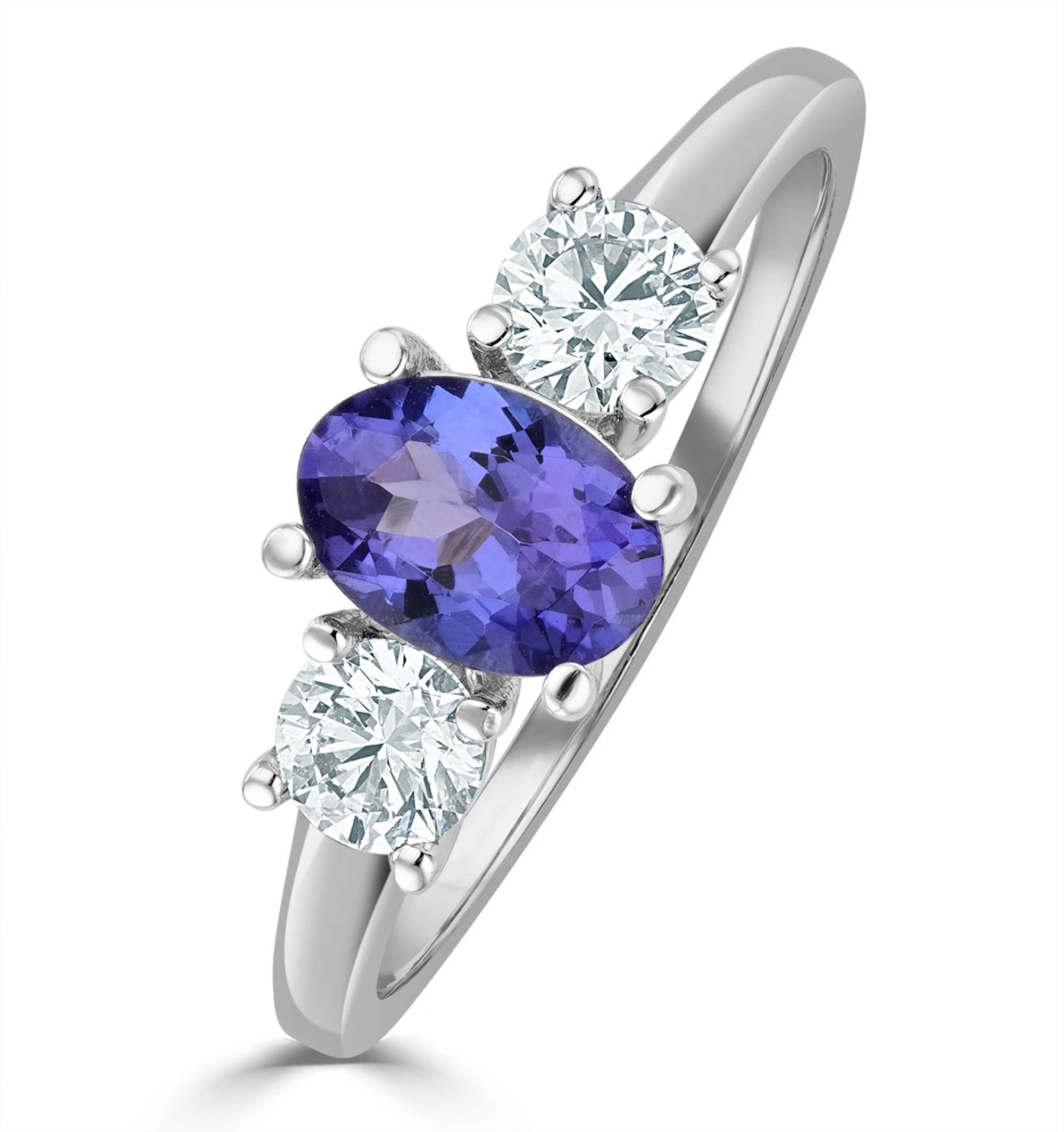 Tanzanite 7 x 5mm And Diamond 18K White Gold Ring