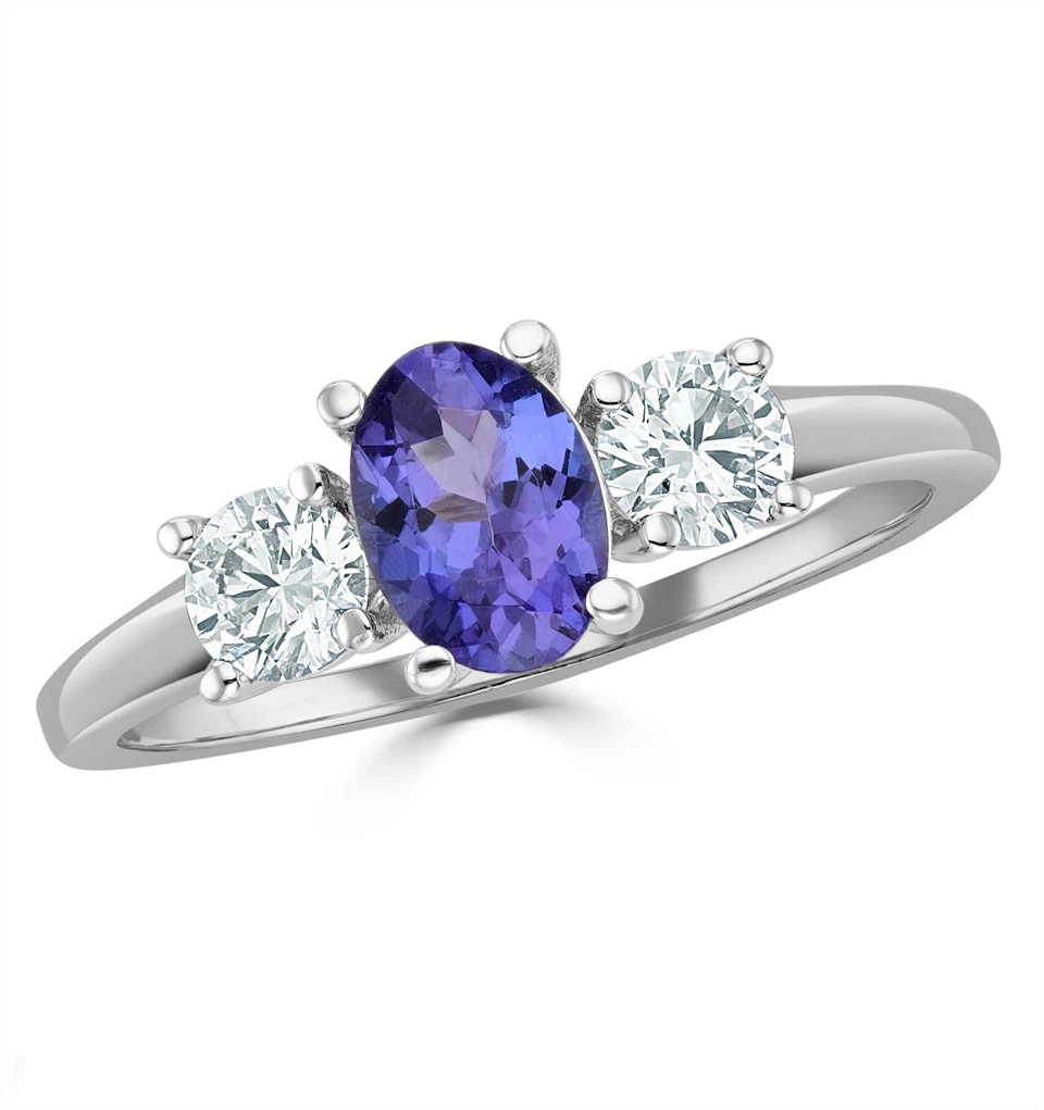 Tanzanite 7 x 5mm And Lab Diamonds G/Vs 18K White Gold Ring