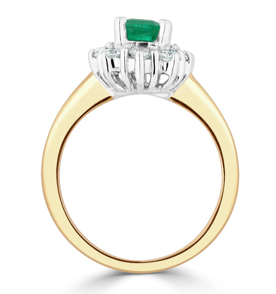 1.00ct Octagon Cut Emerald and Lab Diamond Halo Ring in 9K Yellow Gold