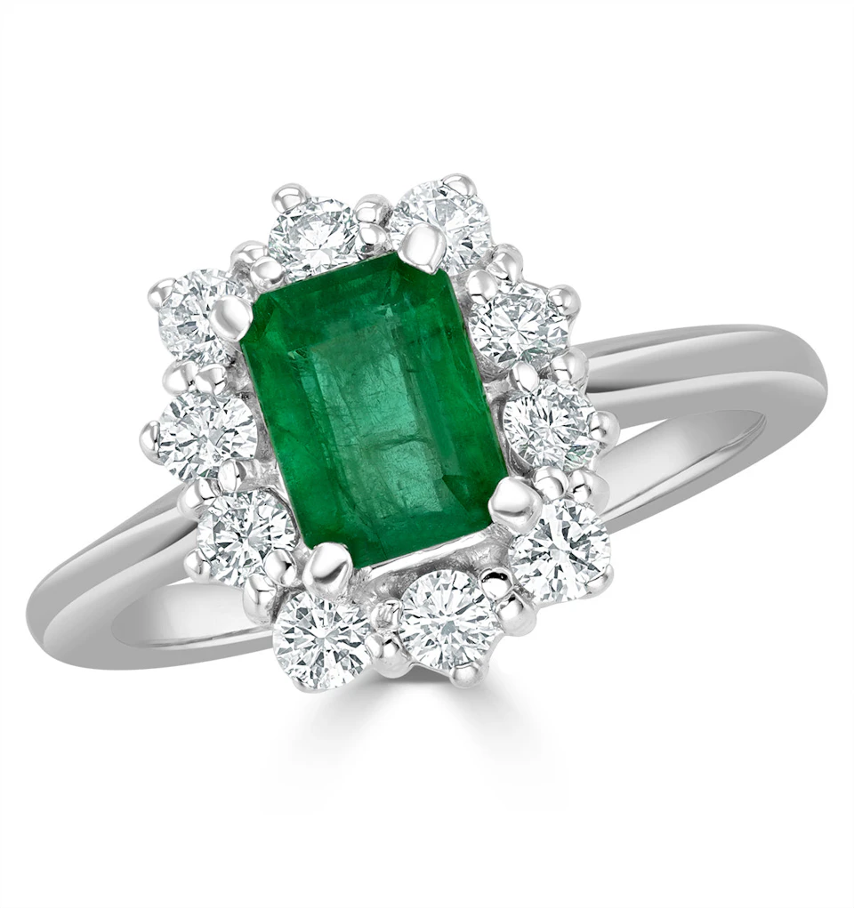 Emerald 1.00ct And Diamond 0.50ct 18K White Gold Ring