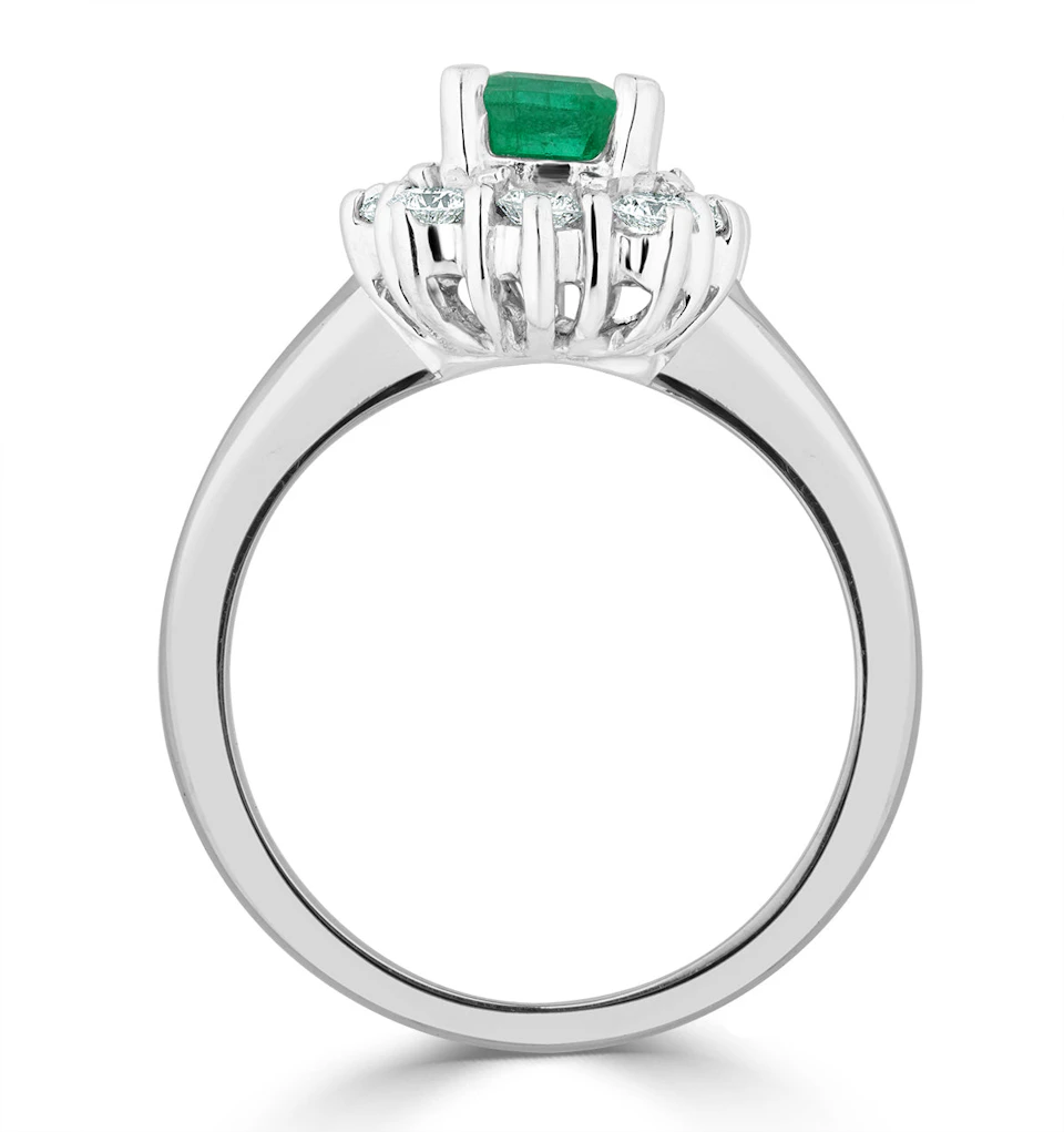 1.00ct Octagon Cut Emerald and Lab Diamond Halo Ring in 9K White Gold