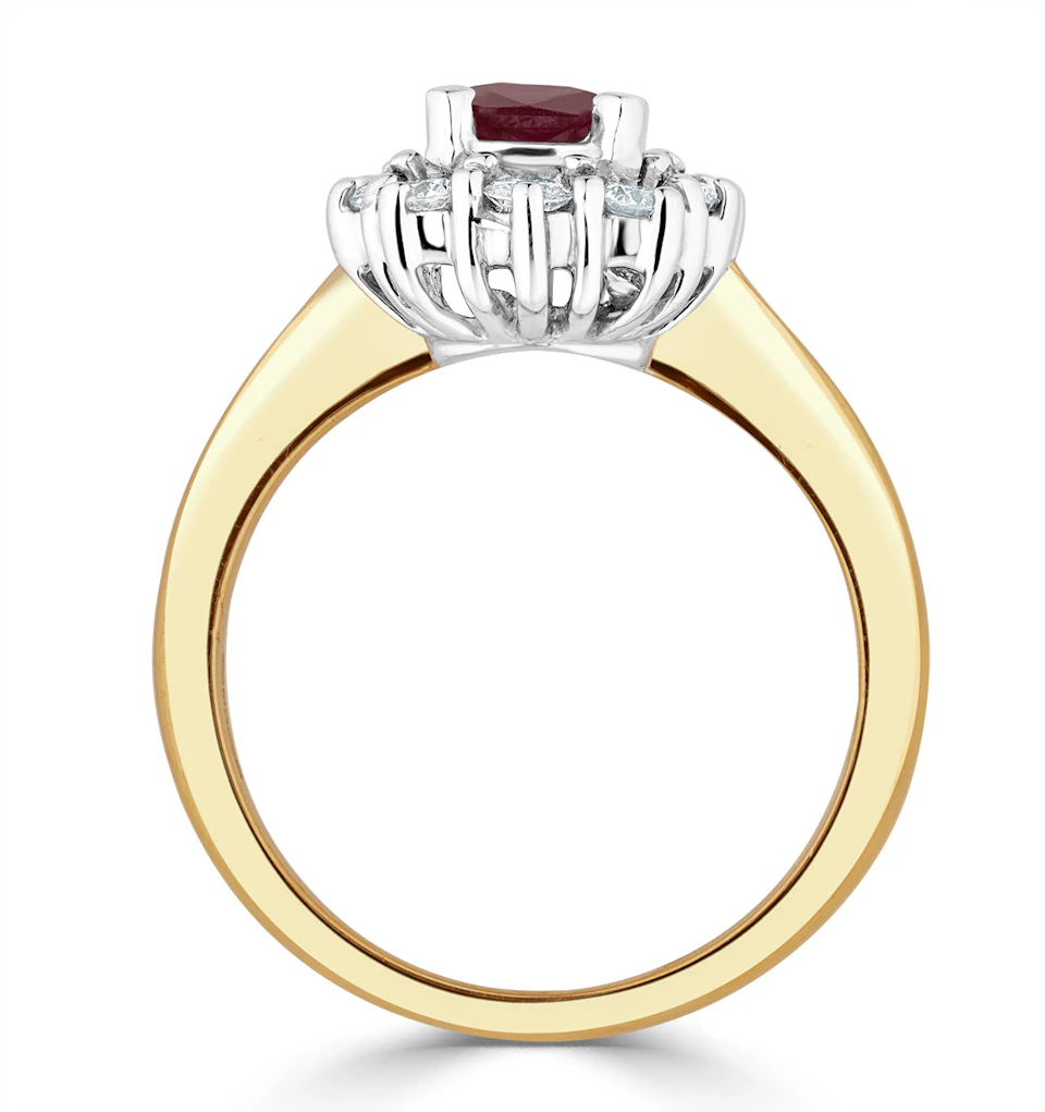 1.10ct Octagon Cut Ruby and Lab Diamond Halo Ring in 9K Yellow Gold Ring