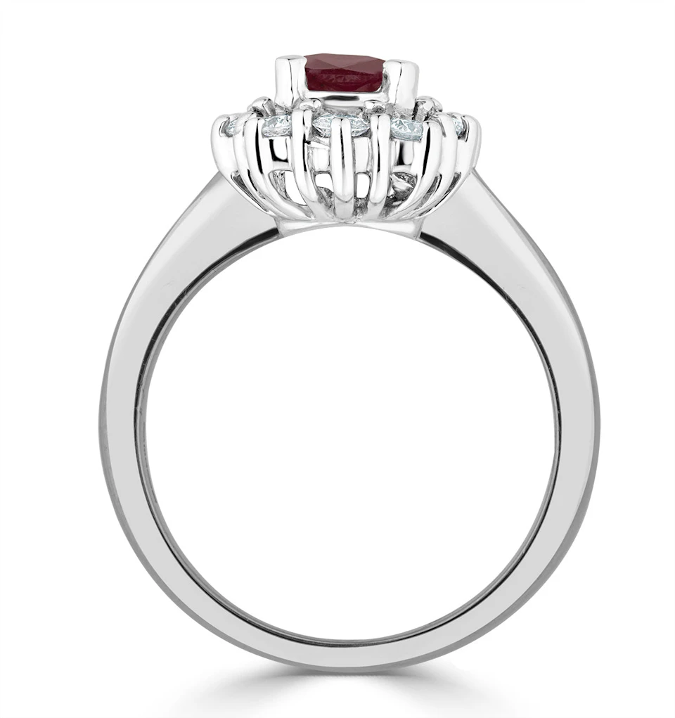 1.10ct Octagon Cut Ruby and Lab Diamond Halo Ring in 9K White Gold Ring