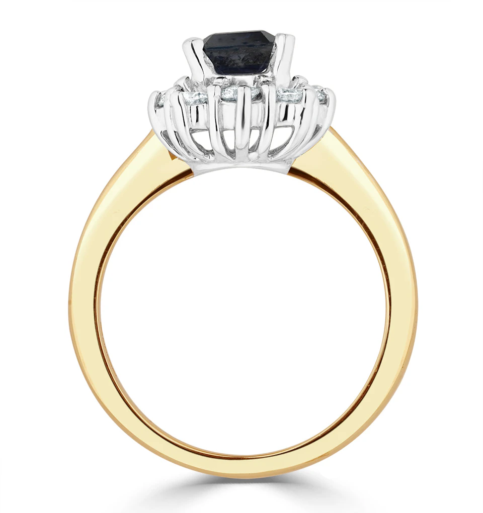 1.15ct Octagon Cut Sapphire and Lab Diamond Halo Ring in 9K Yellow Gold