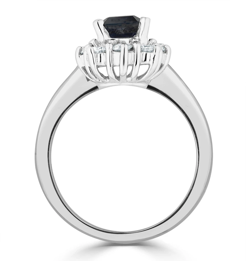 1.15ct Octagon Cut Sapphire and Lab Diamond Halo Ring in 9K White Gold