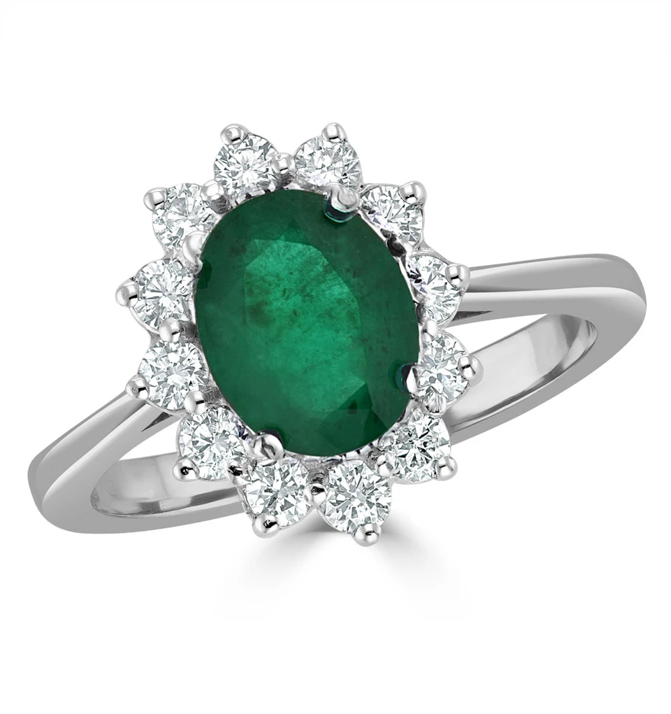 Emerald 1.15ct And Diamond 18K White Gold Ring