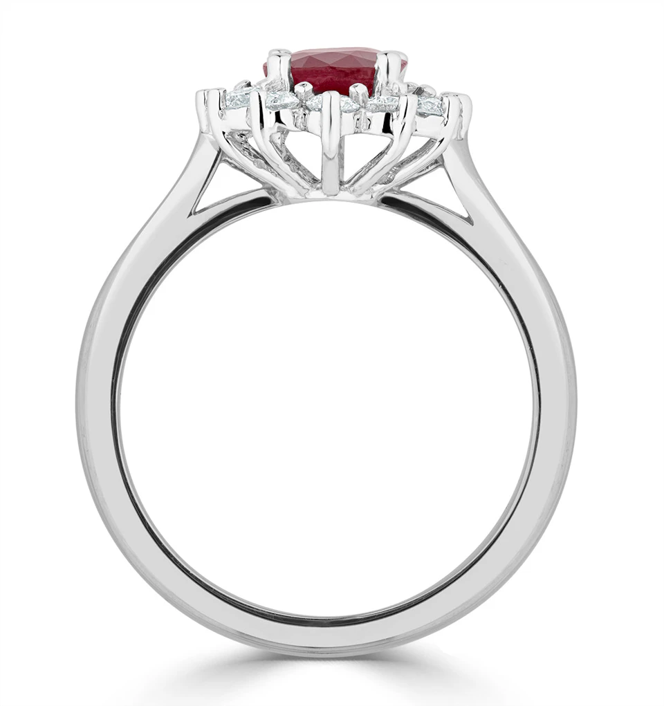 1.35ct Oval Cut Ruby and Lab Diamond Halo Ring in 9K White Gold