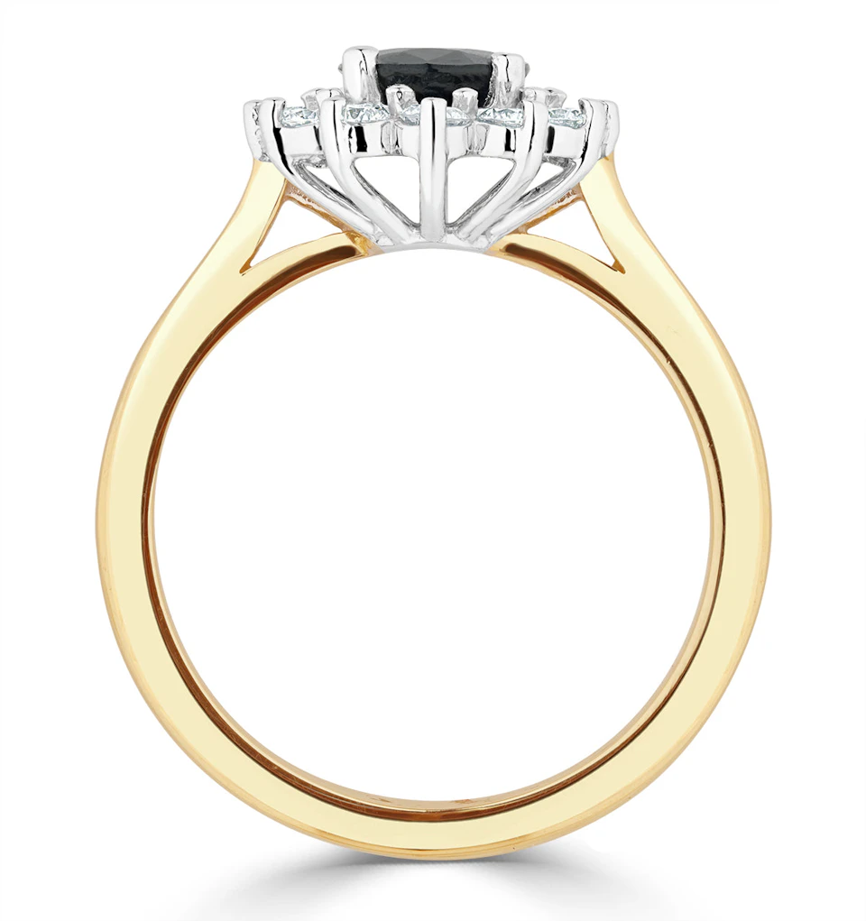 1.55ct Oval Cut Sapphire and Lab Diamond Halo Ring in 9K Yellow Gold