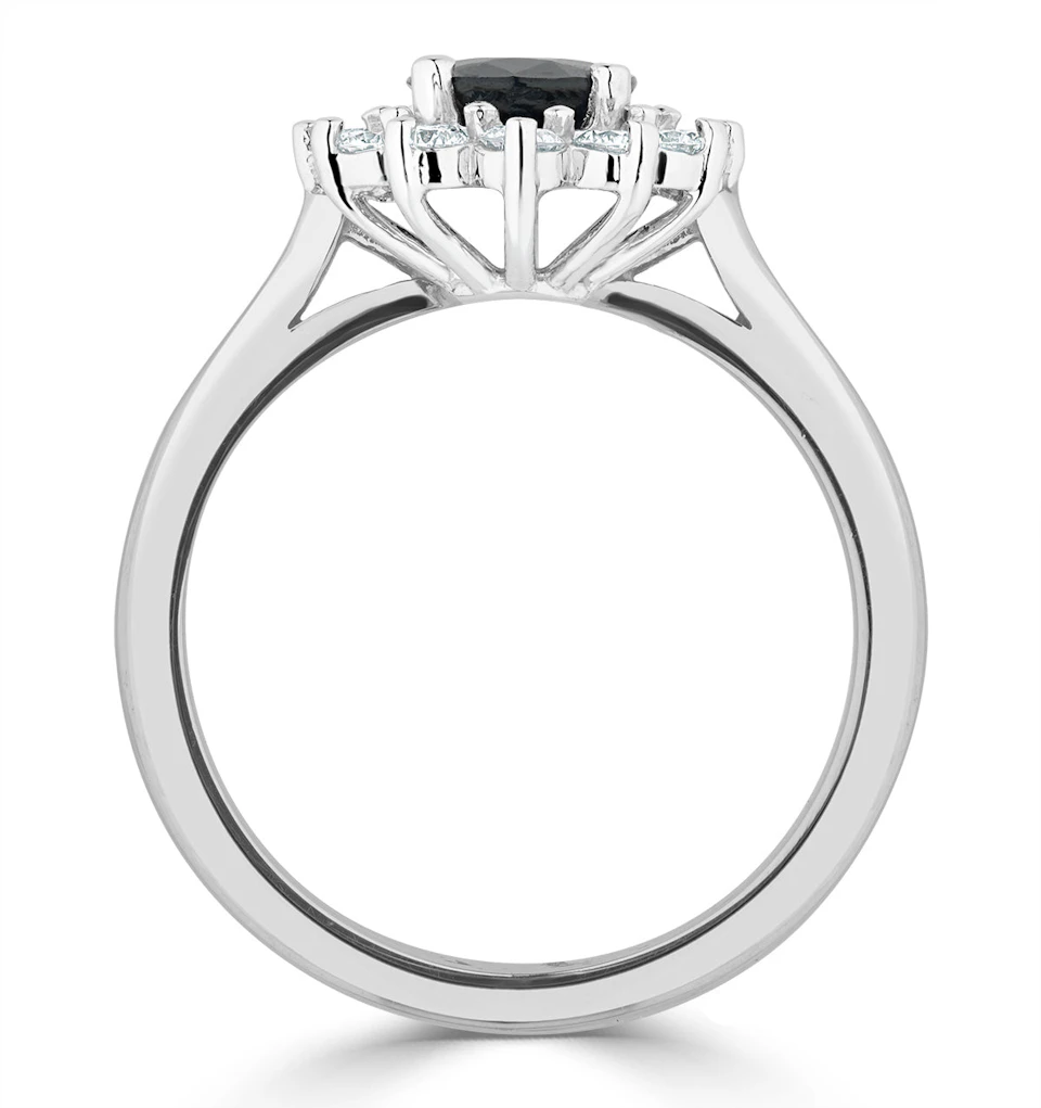1.55ct Oval Cut Sapphire and Lab Diamond Halo Ring in 9K White Gold