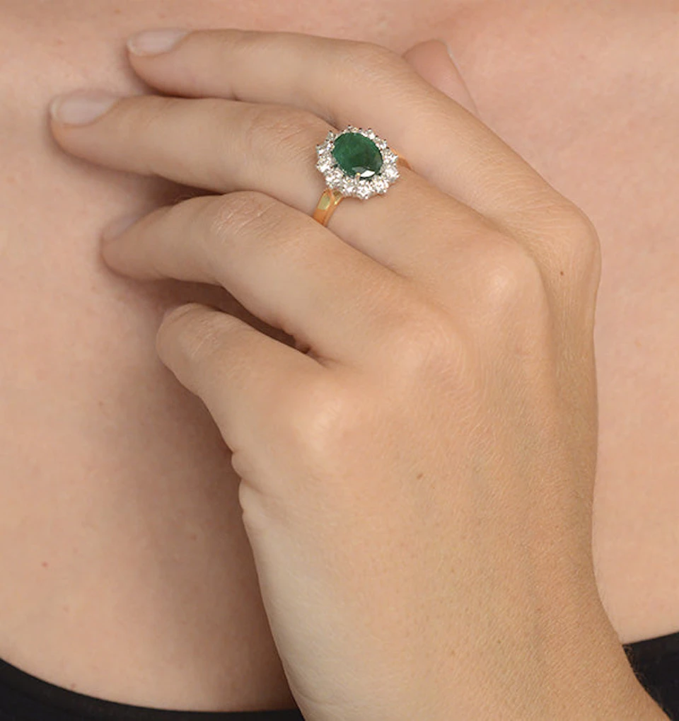Emerald 1.95CT And Lab Diamond 1.00ct Cluster Ring in 18K Gold