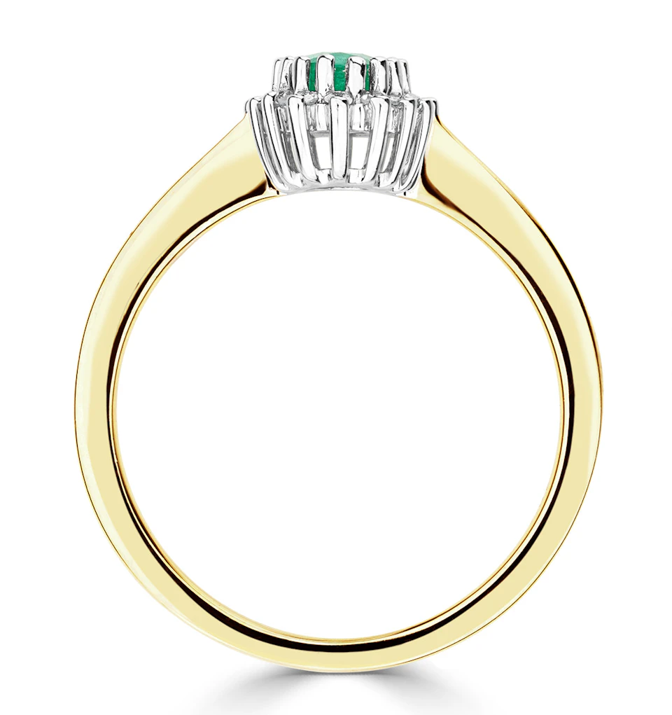 Emerald 6 x 4mm And Diamond 9K Gold Ring A3205