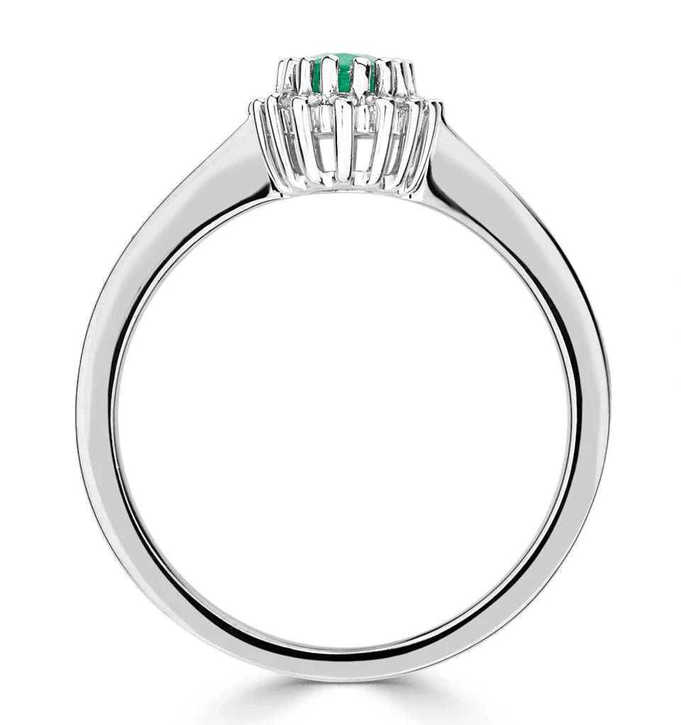Emerald 6 x 4mm And Diamond 9K White Gold Ring Item A4434